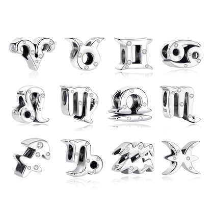 Original 925 Sterling Silver Bead Charm Libra Leo Star Sign Charms 12 Zodiac Constellation Fit Pandora Bracelets Women Jewelry