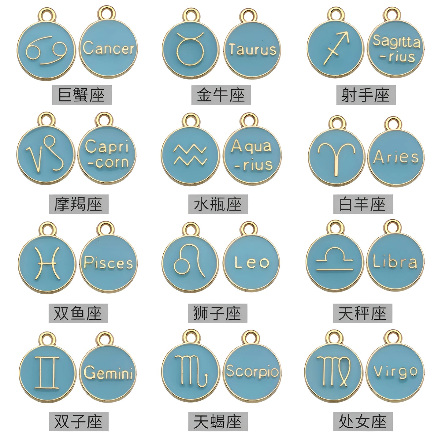 Accessoires de la série des 12 symboles du zodiaque, breloques pendentifs émaillés double face pour bracelets, colliers et boucles d'oreilles.