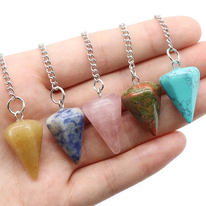 Natural Stone Quartz Agates Pendant Reiki Healing Cone Amethyst Charm Pendulum Pendants For Divination Dowsing Reiki Crystals