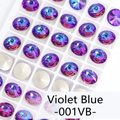 6/8/10/12/14MM Rivoli Rhinestone Round Pointed Diamond Stones Colorful Beads Crafts Crystal Nail Clothes Jewelry Accessories