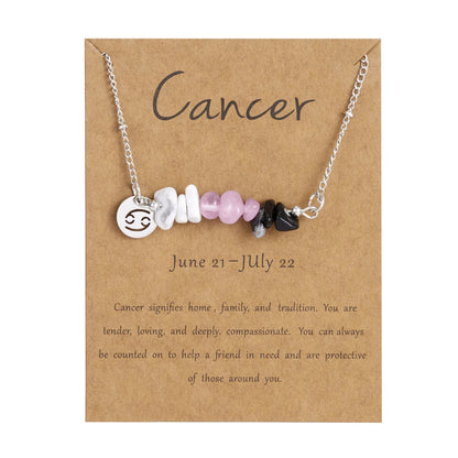 12 Zodiac Signs Constellation Charm Natural Crushed Stone Beaded Necklace for Men Women Couple Choker Virgo Leo Libra Jewelry
