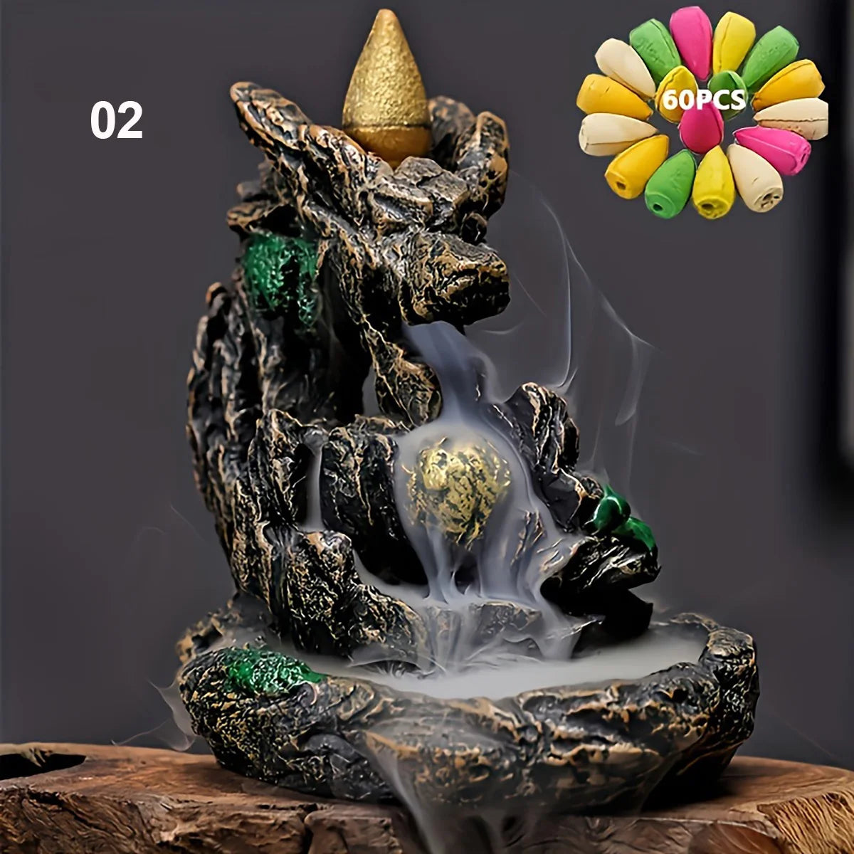 1pc Mountains River Waterfall Reflux Incense Burner Fountain Backflow Aroma Smoke Censer Holder Home Crafts +60 Incense Cones