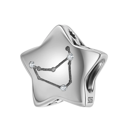 Plain Silver Zircon Lines 925 Sterling Silver 12 Zodiac Signs for Charm Beads Fit Original Bracelet Diy Jewelry Accessories