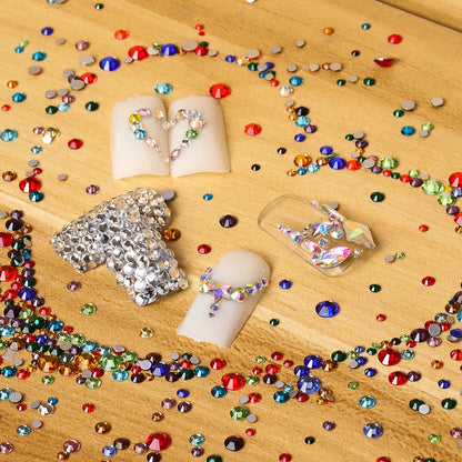 1440Pcs Mix Size Glass Flatback Rhinestone Glitter Crystal AB Round Diamond Non Hotfix Glue On Stone for DIY Nail Art Decoration