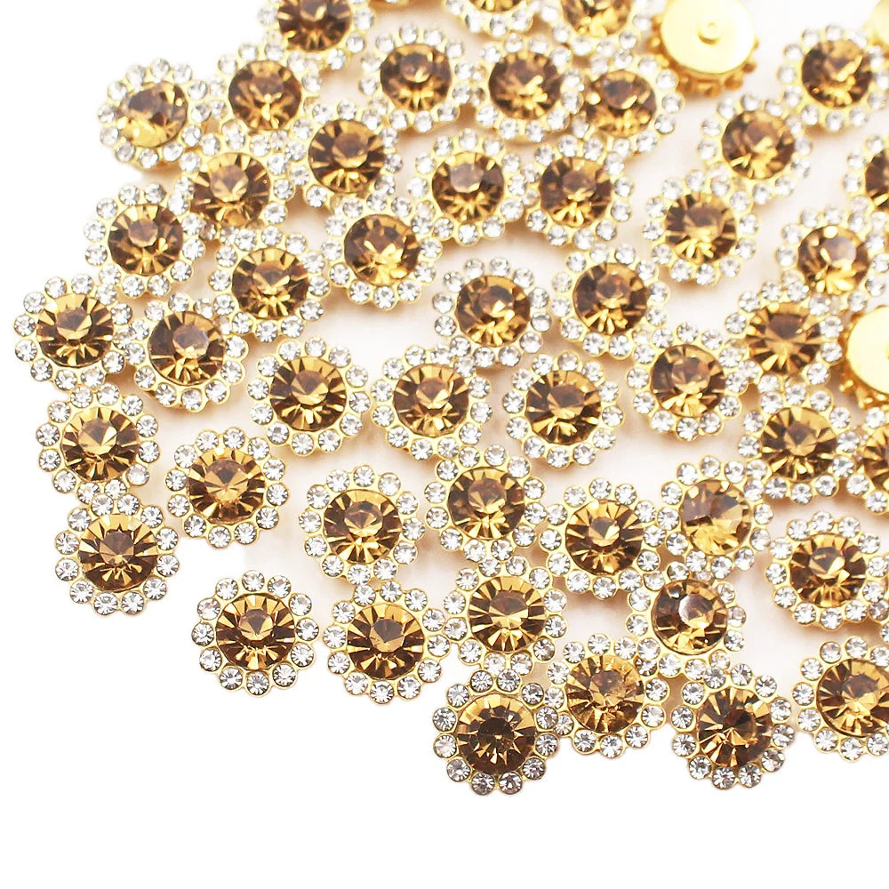 8mm-12mm Sunflower Sewing Claw Rhinestones Crystals Glass Beads Buttons Stones Sew On Rhinestone for Clothes Sewing Accessories