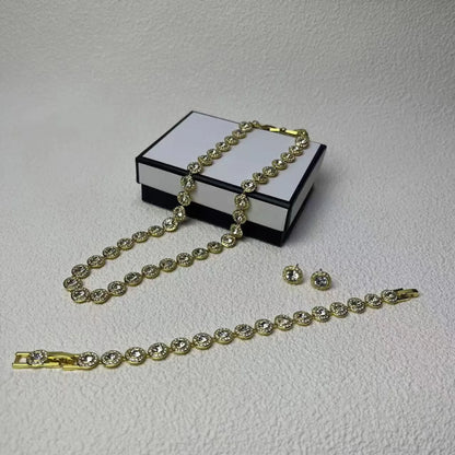 2025 New Original Round Water Drop Crystal High Jewelry Set Fashion Dazzling Women's Bracelet Earring Necklace Ring Wedding Gift