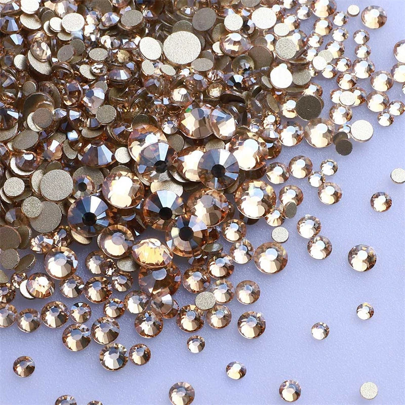 1440Pcs Mix Size Glass Flatback Rhinestone Glitter Crystal AB Round Diamond Non Hotfix Glue On Stone for DIY Nail Art Decoration
