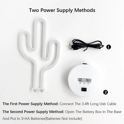 Cute Cactus Neon Sign Lights Battery & USB Powered LED Table Lamp for Party Birthday Gift Living Room Camping Summer Home Decor