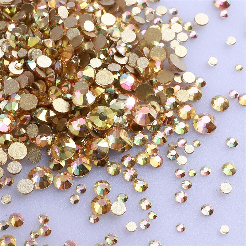 1440Pcs Mix Size Glass Flatback Rhinestone Glitter Crystal AB Round Diamond Non Hotfix Glue On Stone for DIY Nail Art Decoration