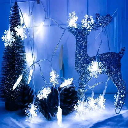1pc LED Christmas Snowflake String Light Indoor & Outdoor Hanging Decorative Lighting Fairy Atmosphere Lamp For Garden Party