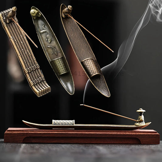 Creative Incense Holder Aromatherapy Ornament Incense Holder Boat Old Men Fishing Japanese Style Incense Stick Burner Home Decor