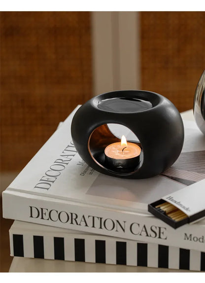 Simple Black Candle Heating Holder Ceramics Essential Oil Reed Diffuser Furnace Household Spa Aromatherapy Incense Burner