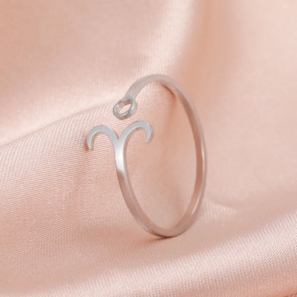 Stainless Steel Zodiac Rings 12 Constellations Open Ring for Women Aries Leo Virgo Gemini Libra Pisces Scorpio Birthday Gifts