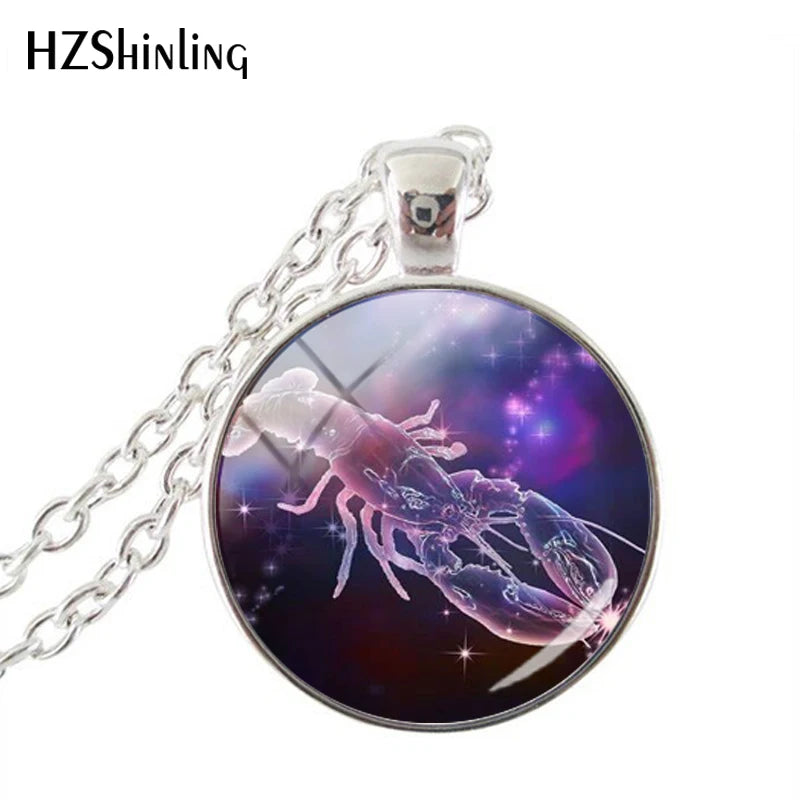 Fashion Purple Galaxy 12 Horoscope Scorpio Sagittarius Capricorn Aquarius Pendant Fashion Necklace Glass Dome Jewelry Gift