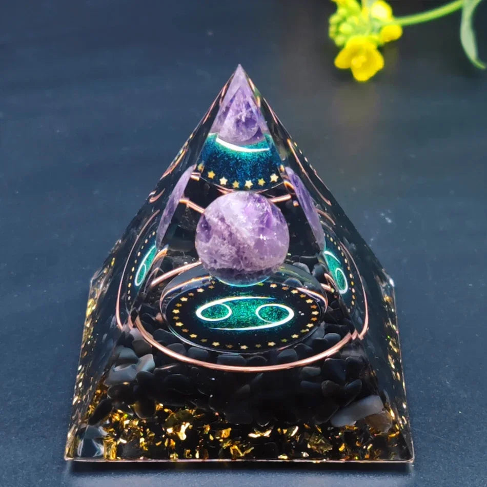 12 Zodiacs Orgone Pyramid 5cm Horoscope Healing Natural Crystal Stone Chakra Reiki Orgonite Gemstones Birthday Constellation