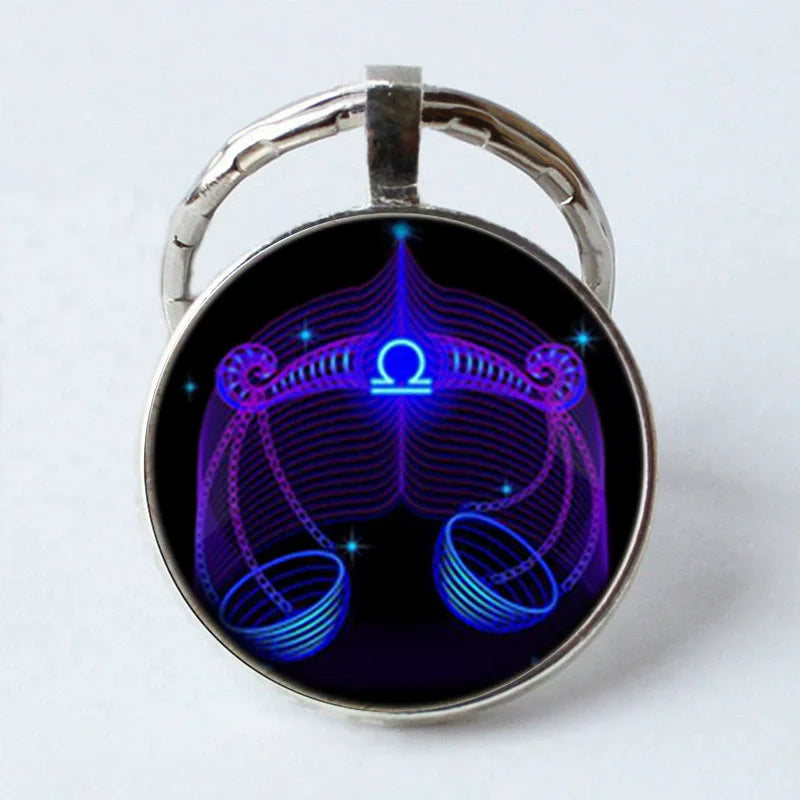 Zodiac Sign Key Chain Constellation Pendant Double Face Keyring Key Holder for Astrology Lovers