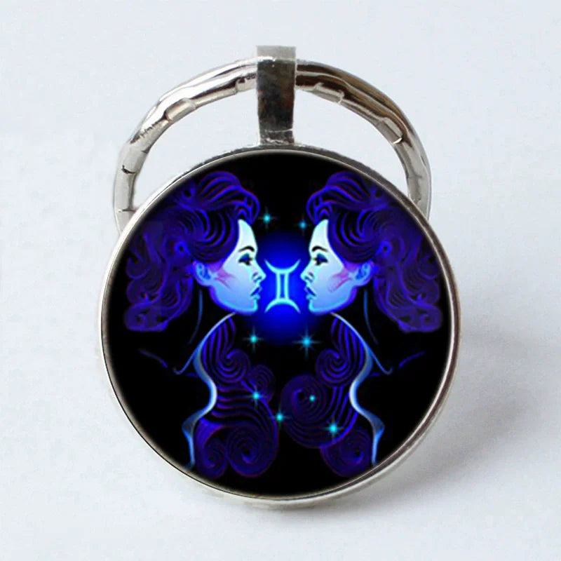 Zodiac Sign Key Chain Constellation Pendant Double Face Keyring Key Holder for Astrology Lovers