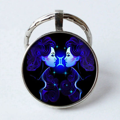 Zodiac Sign Key Chain Constellation Pendant Double Face Keyring Key Holder for Astrology Lovers