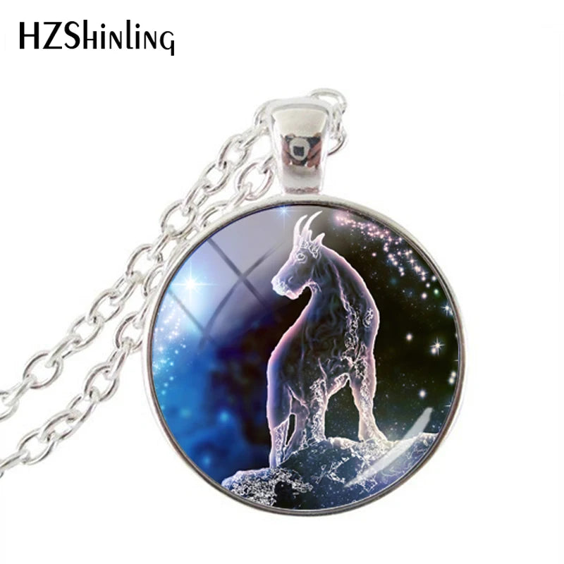 Fashion Purple Galaxy 12 Horoscope Scorpio Sagittarius Capricorn Aquarius Pendant Fashion Necklace Glass Dome Jewelry Gift