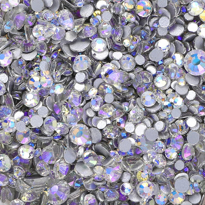 SS3-SS20 Mix Size Glitter Glass Round Rhinestones Silver Bottom Non Hotfix Small Size Crystal For Nail Art Clothes Decoration