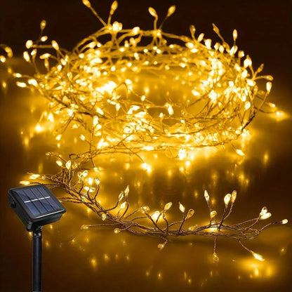 Dây Đèn Led Năng Lượng Mặt Trời Ngoài Trời Hình Pháo Hoa, Dây Đèn Đồng 8 Chế Độ Dùng Trang Trí Đám Cưới Cắm Trại Giáng Sinh