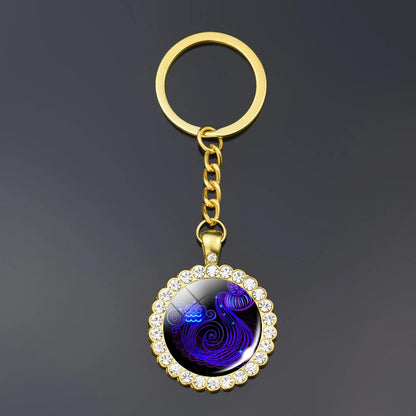 12 Constellation Keychain Fashion Double Side Cabochon Glass Ball Keychain Zodiac Signs Jewelry For Men For Women Birthday Gift
