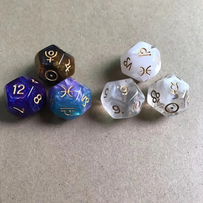 3PCs Multicolor 12 Sided Constellation Dice Set Resin Astrology Zodiac Signs Dice for Astrologers Constellation Divination Toys