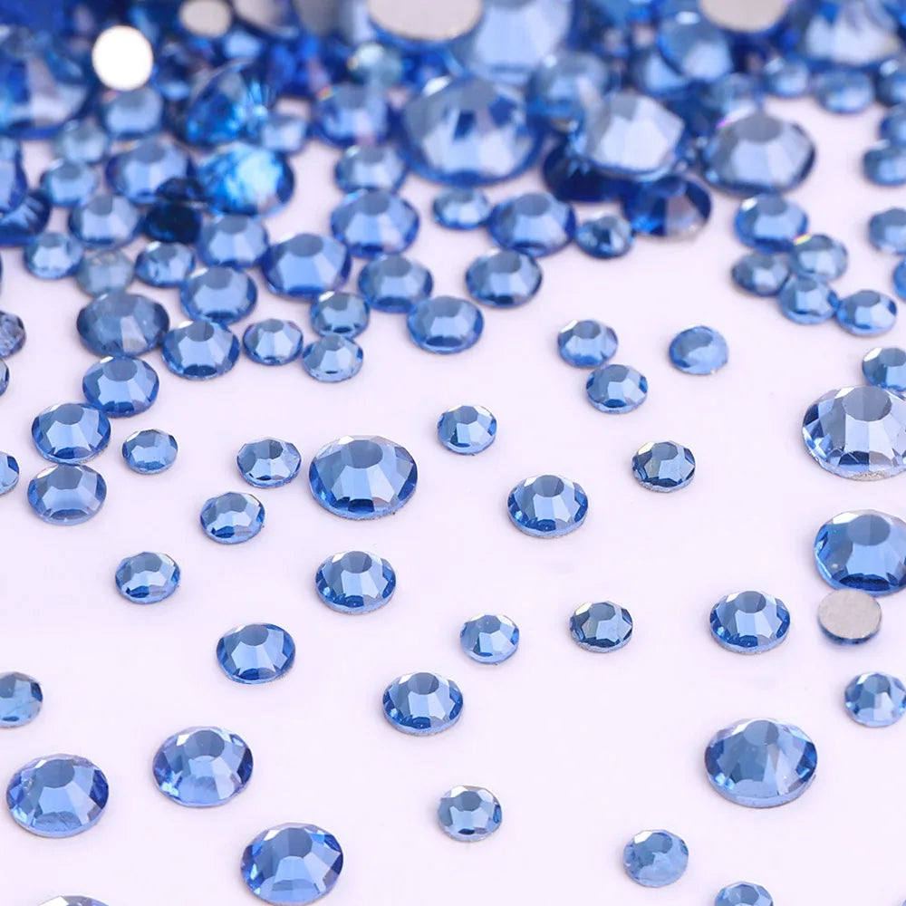 SS3-SS20 Mix Size Glitter Glass Round Rhinestones Silver Bottom Non Hotfix Small Size Crystal For Nail Art Clothes Decoration