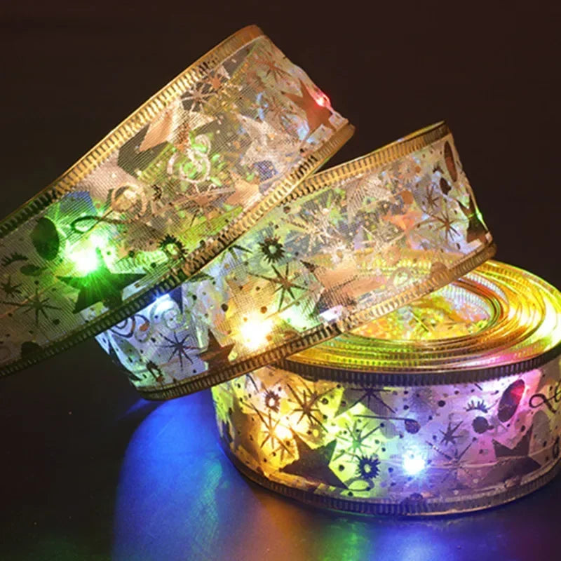 Indoor String Lights Battery Operated Christmas Ribbon with Lights Christmas Tree Accessories Decoration for Christmas New Year