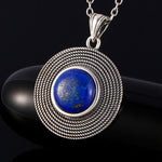 Naisya Vintage Silver Necklace Lapis Lazuli Natural Stone for Women Daily Wear Gift