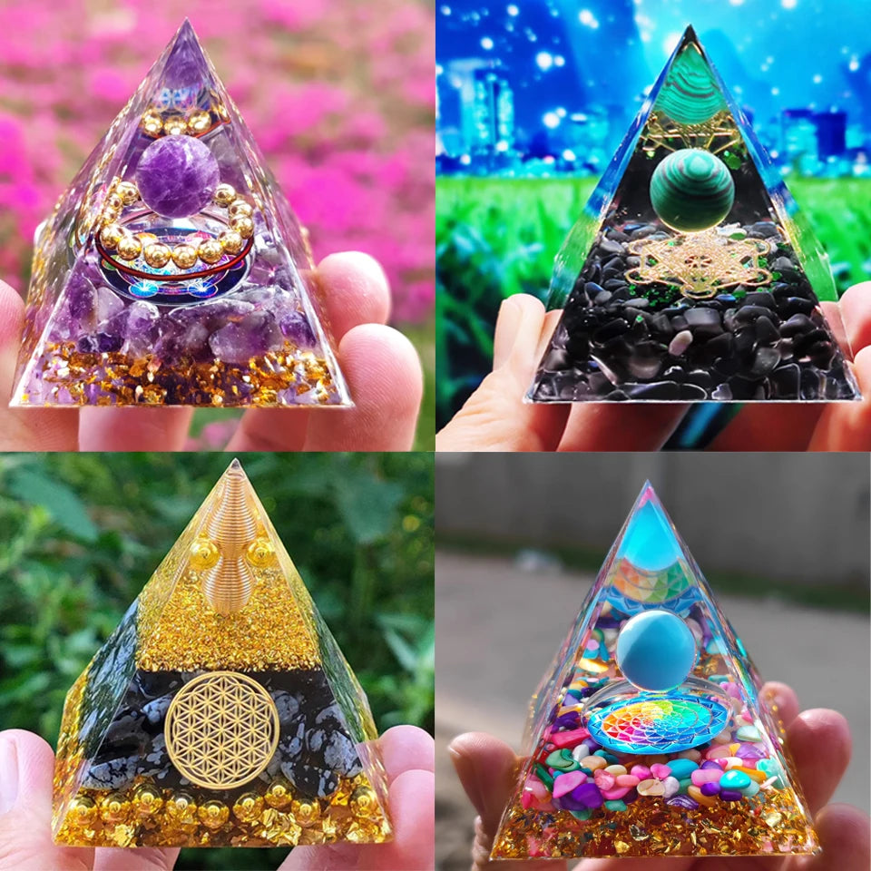 Natural stone amethyst crystalEnergy Generator Orgone Pyramid for E-Energy Protection Healing meditation orgonite crystal chakra