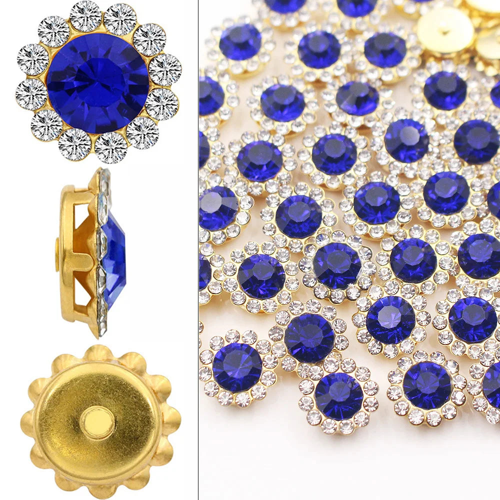 8mm-12mm Sunflower Sewing Claw Rhinestones Crystals Glass Beads Buttons Stones Sew On Rhinestone for Clothes Sewing Accessories