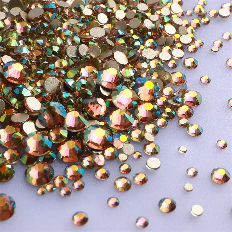 1440Pcs Mix Size Glass Flatback Rhinestone Glitter Crystal AB Round Diamond Non Hotfix Glue On Stone for DIY Nail Art Decoration