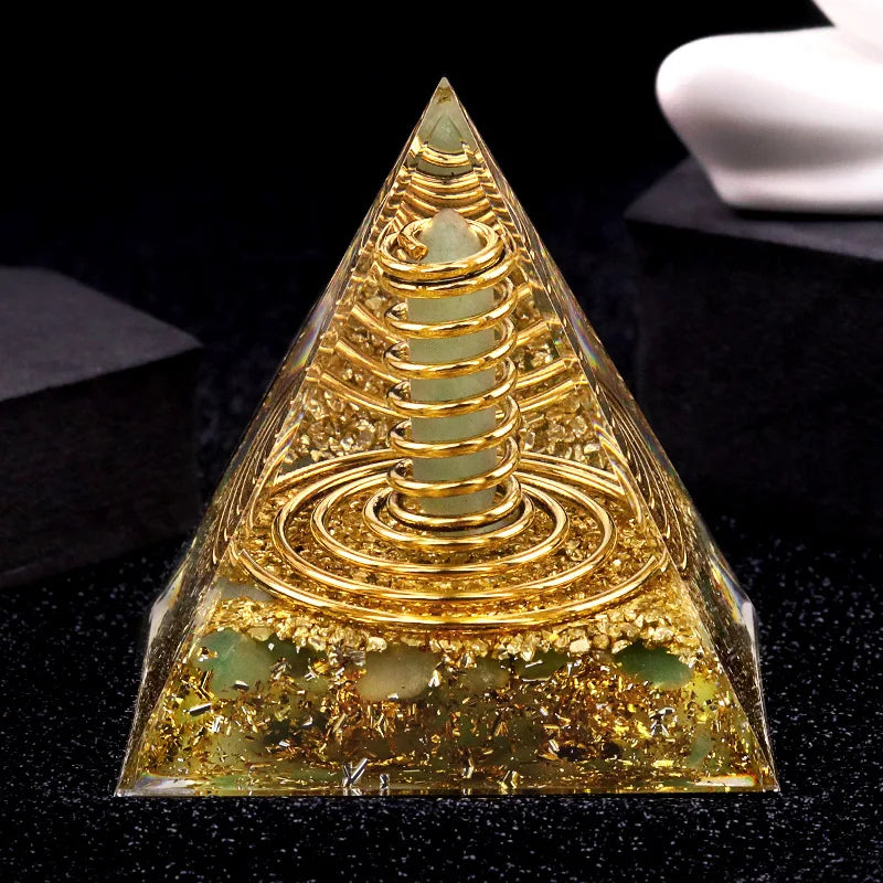 Natural Crystal Energy Generator Pyramid Peridot Gold Sandstone Reiki Healing Resin Pyramid Egyptian Room Decoration 6x6cm