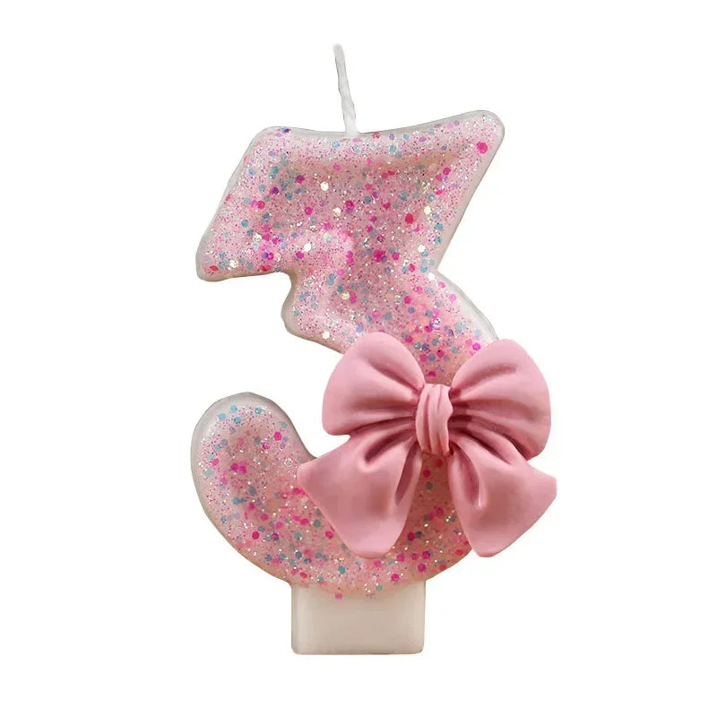 New Number Cake Candle Pink Glitter Birthday Candle 1 2 3 4 5 6 7 8 9 3D Number Candle Cake Topper Birthday Party Cake Decor