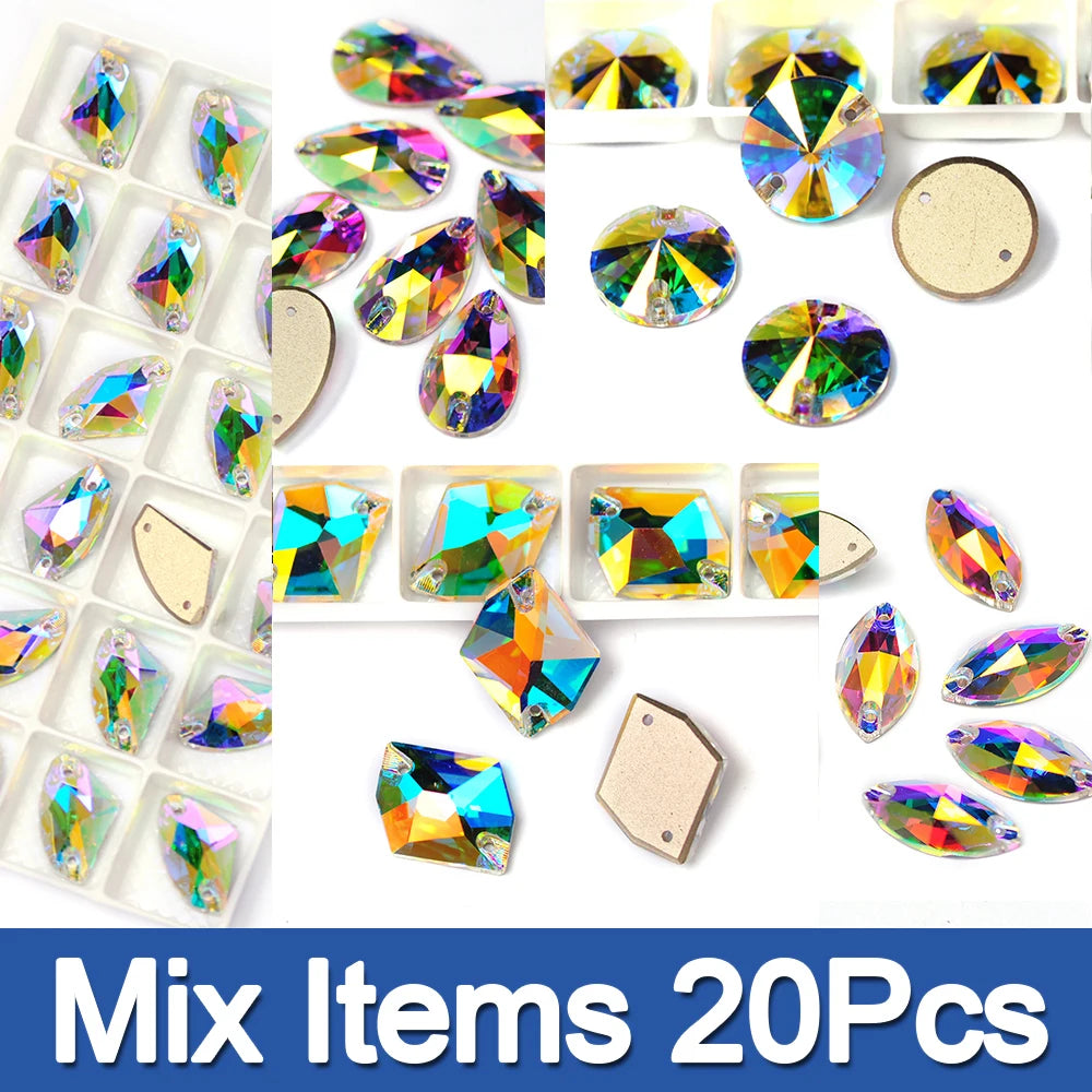 PUBRILEX Crystal AB Mix DIY Craft Supplies Needlework Sewing Gemstones Flatback Glass Strass Crystals Rhinestones For Clothing