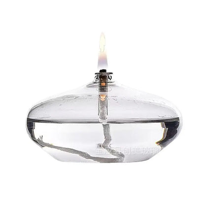 Handcrafted Flat Transparent Glass Candle Holder Oil Lamp，With a light core，Can be used as table candles，Christmas home decor at