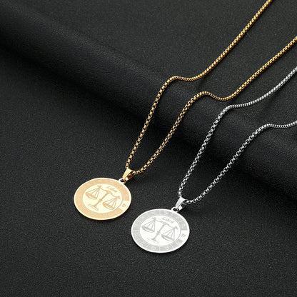 Stainless Steel Zodiac Sign Necklace For Women Men 12 Constellation Libra Symbol Pendant Necklace Amulet Collar Men Jewelry Gift