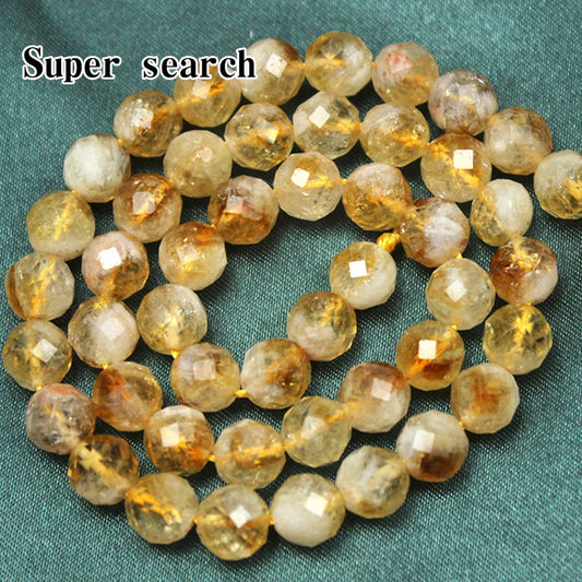 Natural Cut Yellow Crystal Citrine Round Beads DIY Handmade Beaded Bracelet Necklace For Jewelry Making Accessories Loose Beads