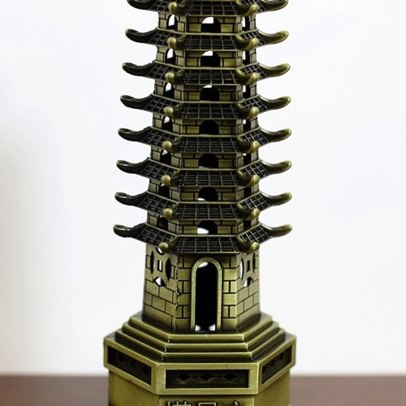 Feng Shui 9-Levels Alloy 3D Model Chinese Wenchang Pagoda Tower Crafts Statue Souvenir Home Decoration Metal Handicraft