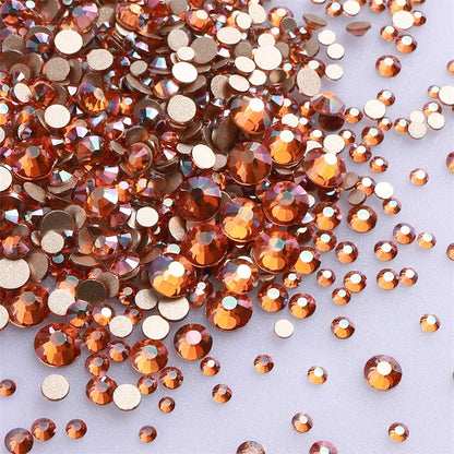 1440Pcs Mix Size Glass Flatback Rhinestone Glitter Crystal AB Round Diamond Non Hotfix Glue On Stone for DIY Nail Art Decoration