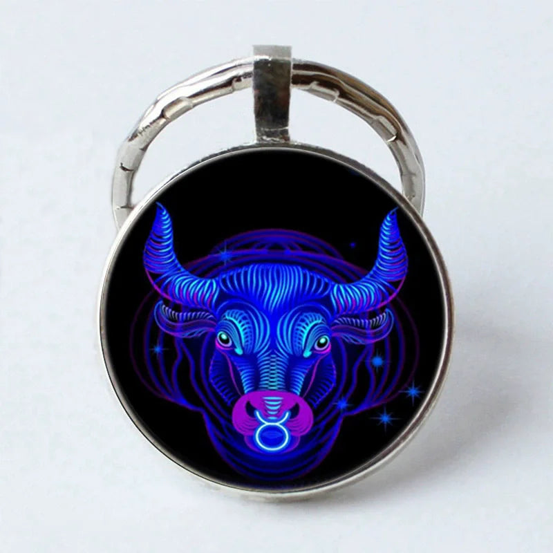 Zodiac Sign Key Chain Constellation Pendant Double Face Keyring Key Holder for Astrology Lovers