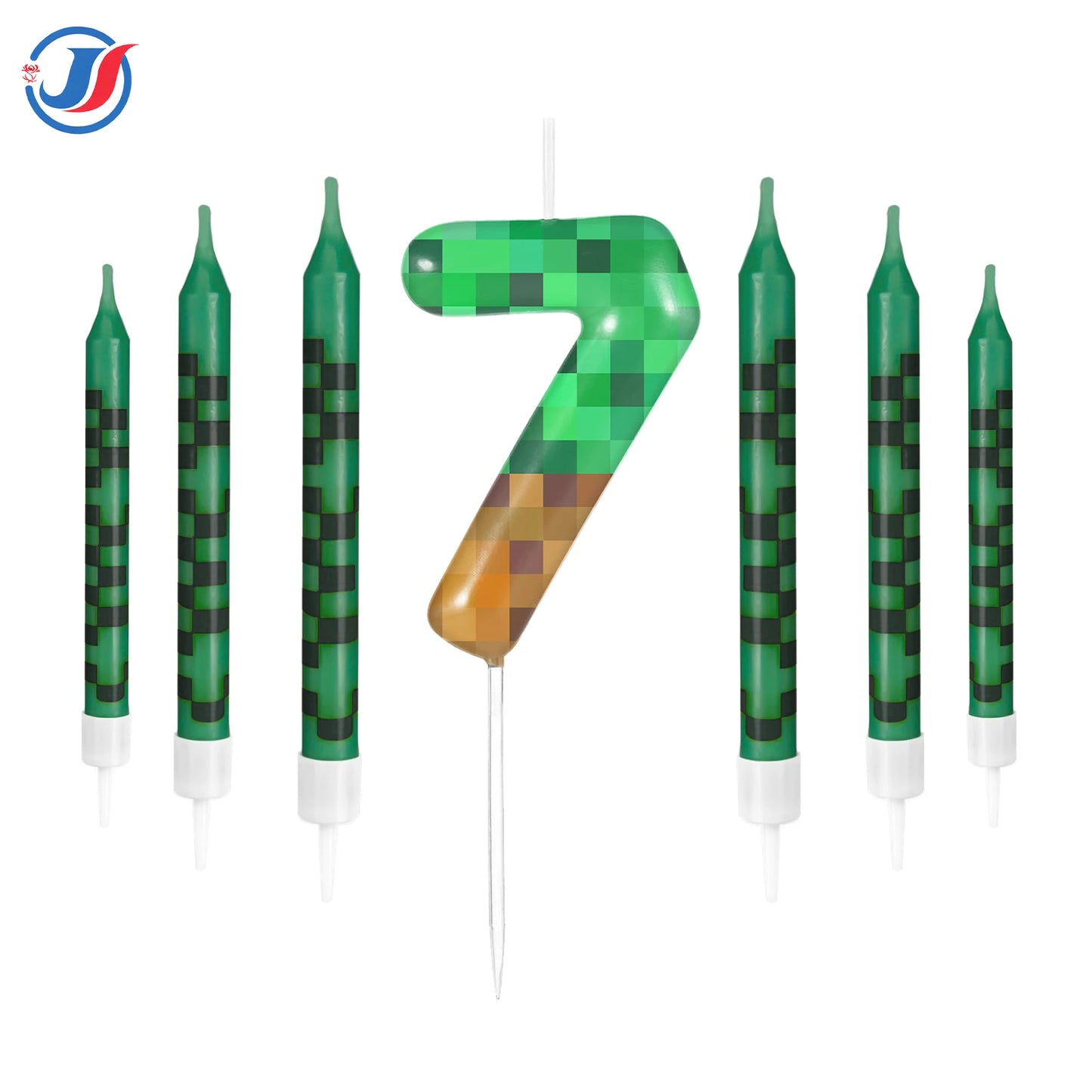 7Pcs Pixel Miner Birthday Cake Candles Topper for Pixel Theme Party Anniversary Party Video Game Party Supplies for Boys Girls