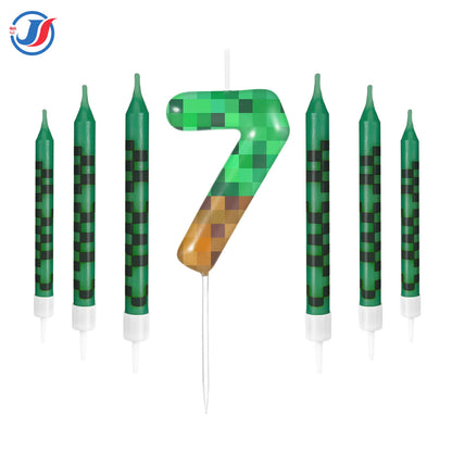 7Pcs Pixel Miner Birthday Cake Candles Topper for Pixel Theme Party Anniversary Party Video Game Party Supplies for Boys Girls