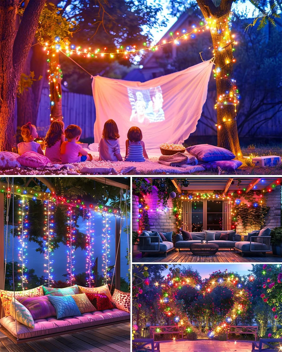 Dây Đèn Led Năng Lượng Mặt Trời Ngoài Trời Hình Pháo Hoa, Dây Đèn Đồng 8 Chế Độ Dùng Trang Trí Đám Cưới Cắm Trại Giáng Sinh