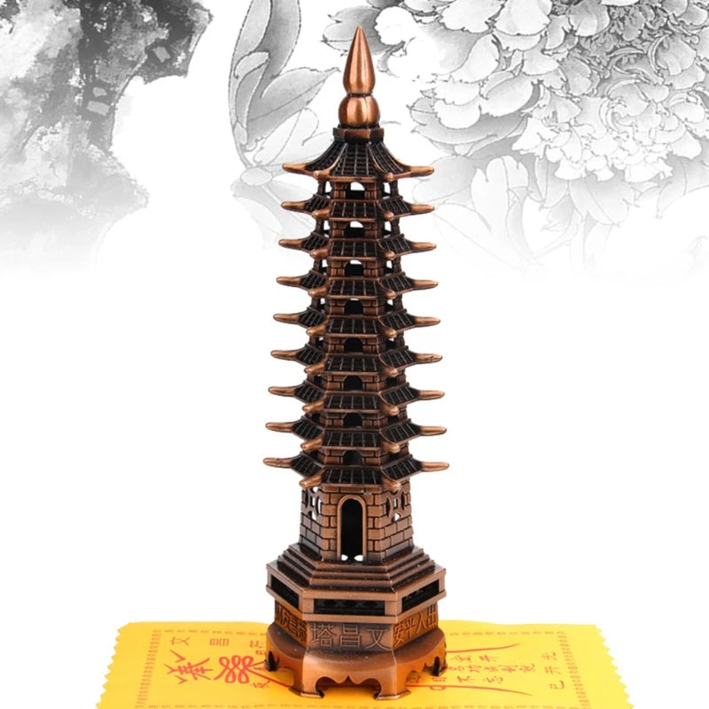 Feng Shui 9-Levels Alloy 3D Model Chinese Wenchang Pagoda Tower Crafts Statue Souvenir Home Decoration Metal Handicraft