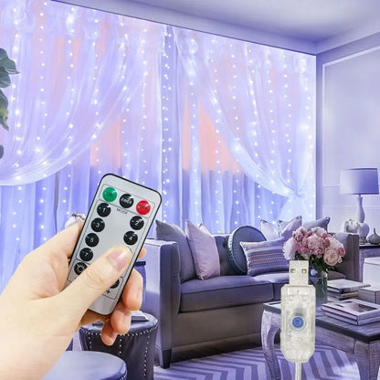 LED Curtain Lights USB Powered with Remote Control Holiday Christmas Decorations for Home Wedding Birthday Bedroom Party Lights