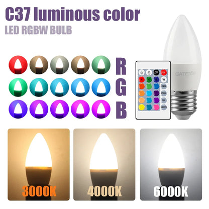 1-10PCS E14 Candle LED Bulb RGB 24 Key Remote Control Dimmable 6W AC220V 110V Colorful Change for Bedroom Living Room Lamp