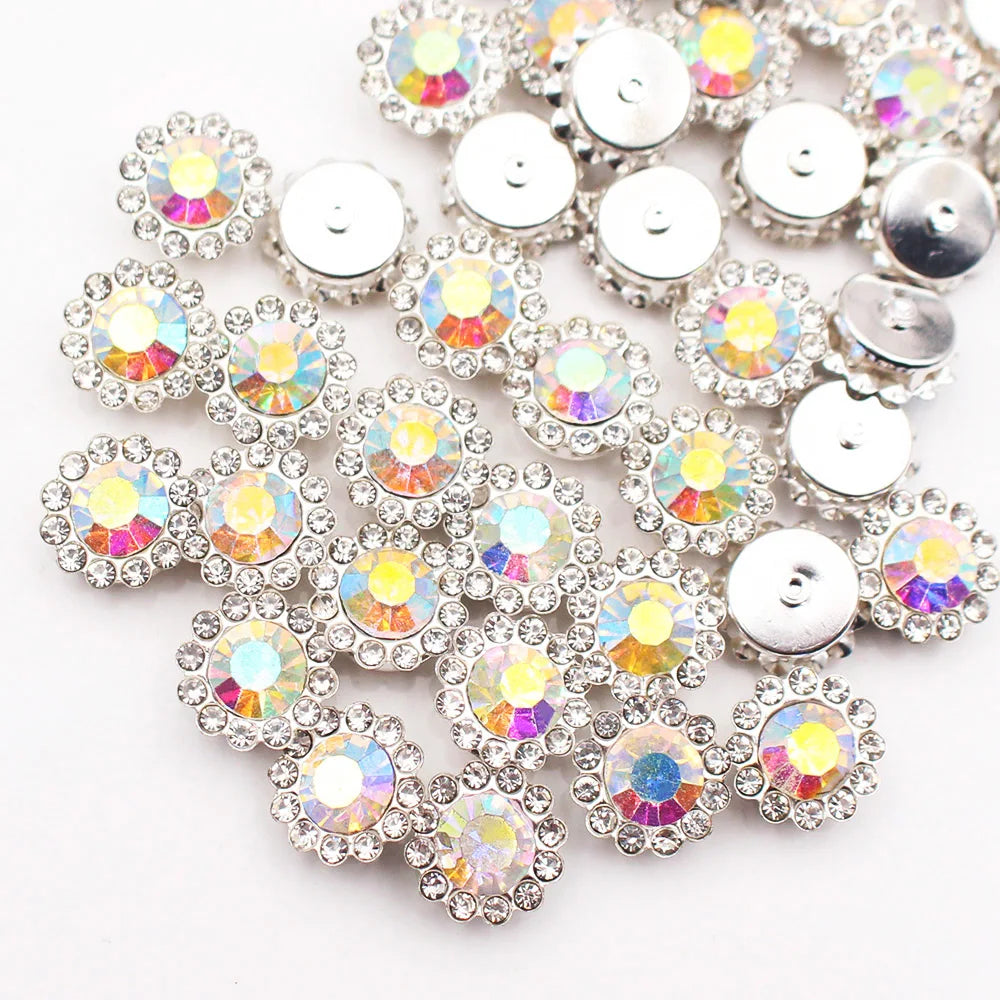 8mm-12mm Sunflower Sewing Claw Rhinestones Crystals Glass Beads Buttons Stones Sew On Rhinestone for Clothes Sewing Accessories