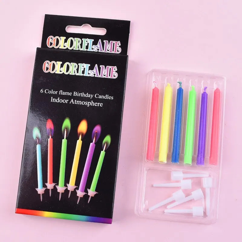 Colored Birthday Party Supplies 6/12pcs Wedding Colorful Multicolor Candles Safe Flames Dessert Cake Candles Decoration